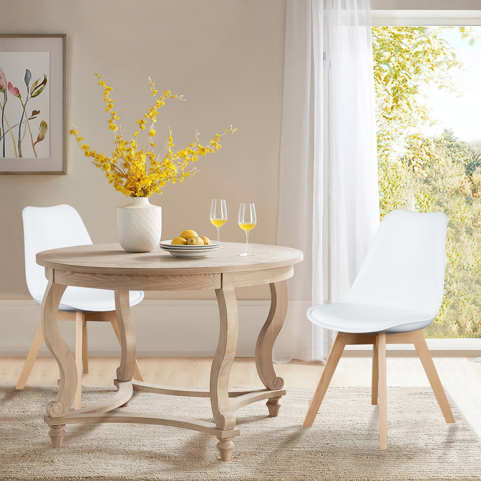 JOINSUN Set of 4 Dining Chairs with Comfortable PU Leather Cushions and Sturdy Wooden Legs, White