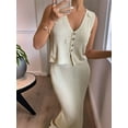 thumbnail image 4 of Women'S 2 Piece Sweater Skirt Sets Sleeveless V Neck Knit Ribbed Vest Tops Midi Skirt  L, 4 of 8