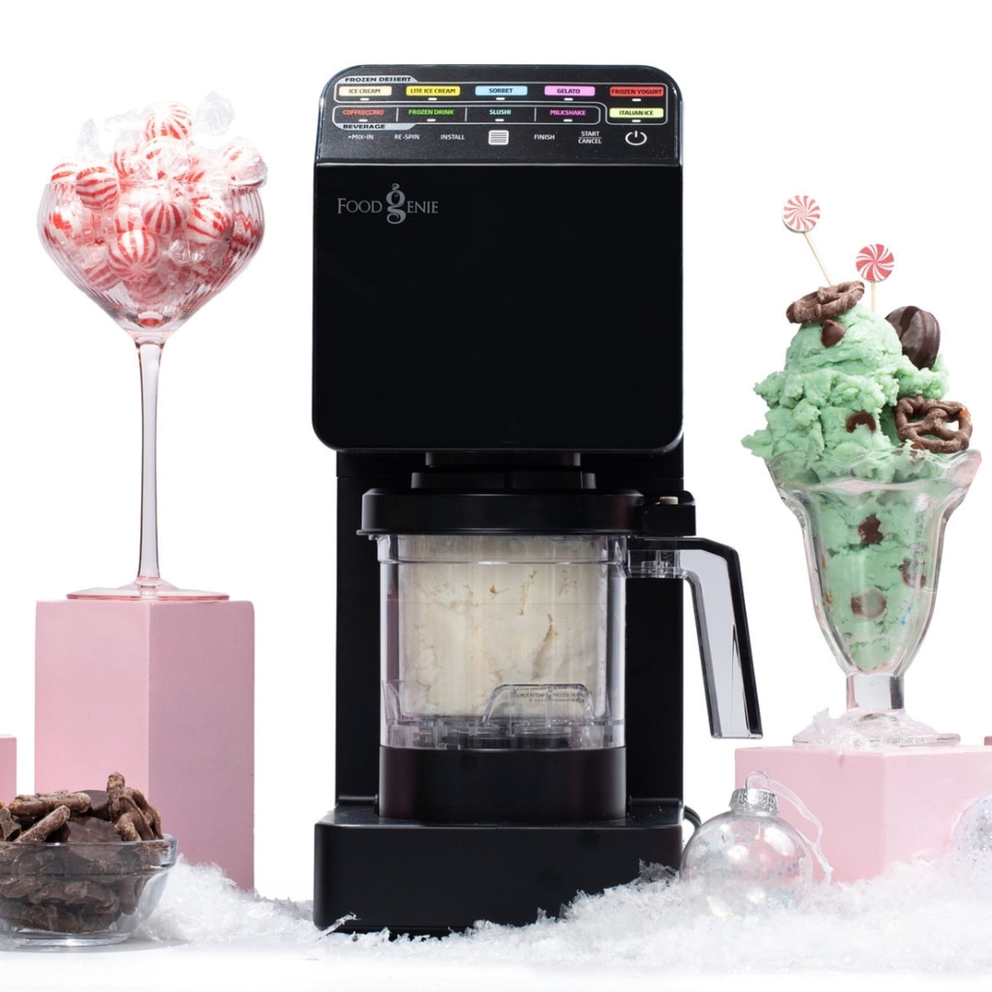 Food Genie: Dessert Station - Black - 11-In-1 Ice Cream & Frozen Treat Maker, (3) 16oz Tubs, Create Sorbet-Milkshakes-Drinks & More, Dual-Drive Motors