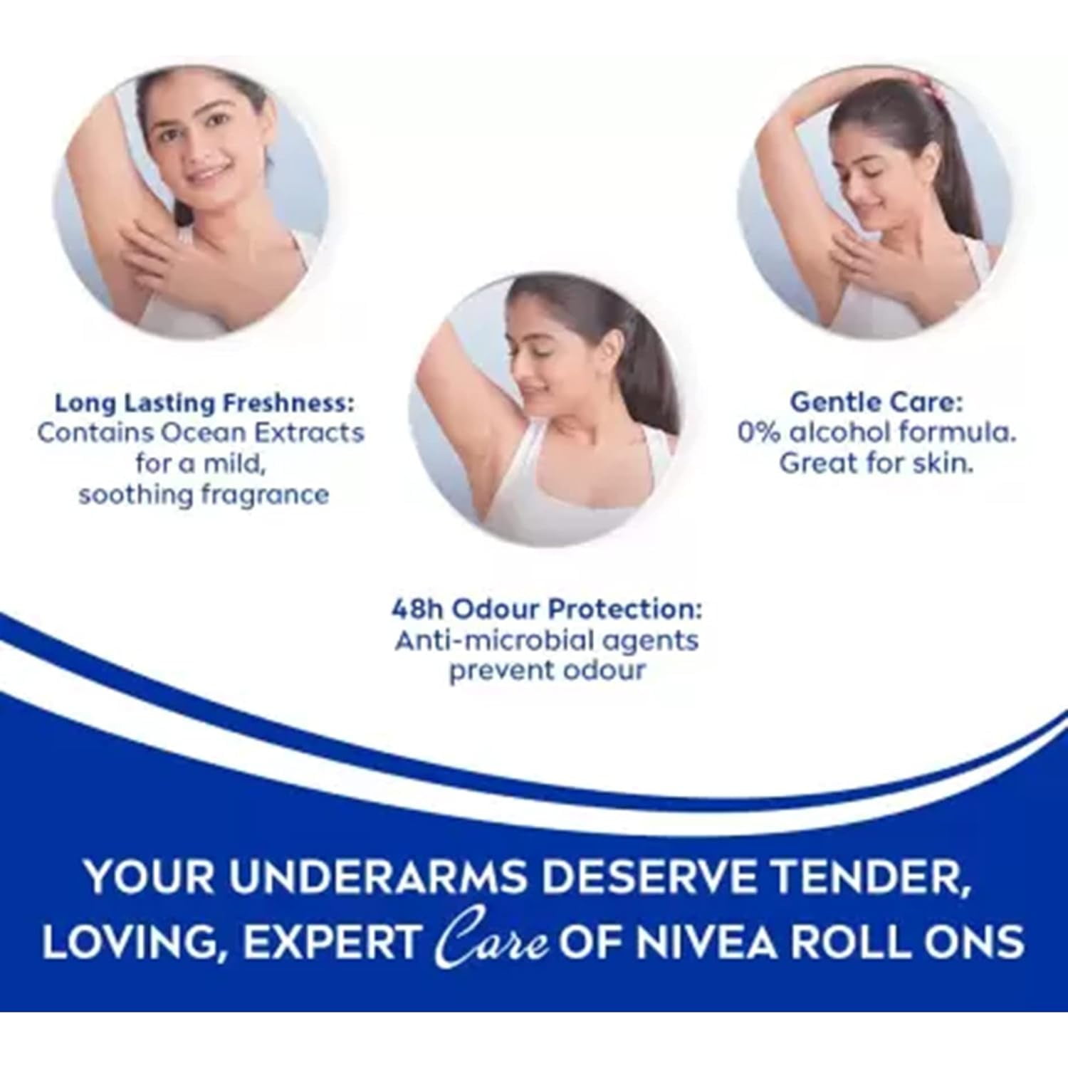 NIVEA FRESH NATURAL FOR WOMEN ROLL-ON – FREE ALCOHOL, ANTIPERSPIRANT DEODORANT, 48 HOURS PROTECTION, 1.7 OZ (Pack of 6)