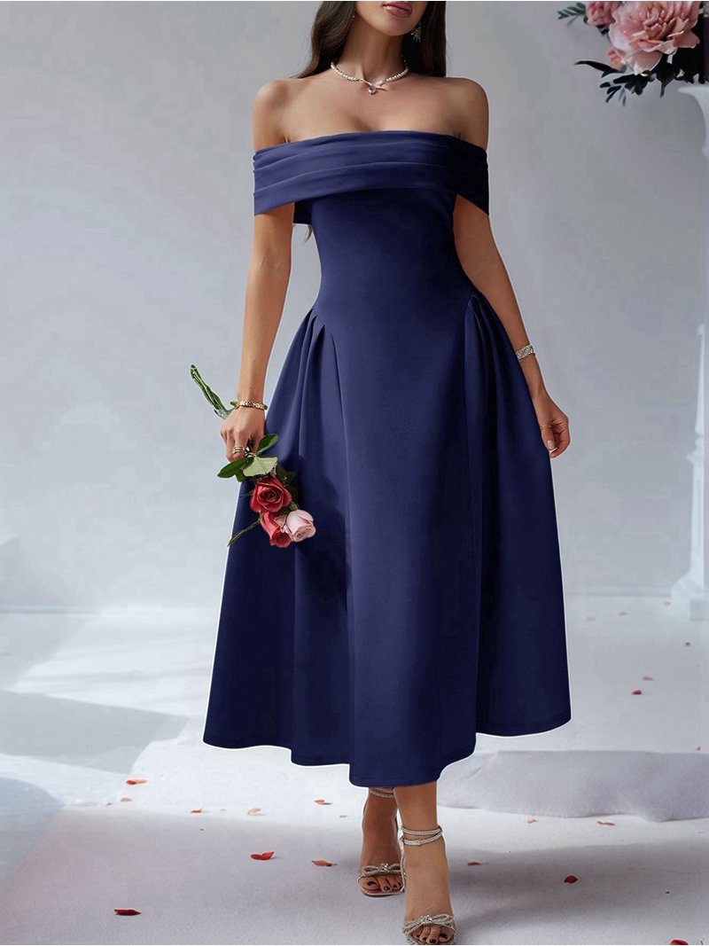 Women'S Off Shoulder Cocktail Long Zipper Evening Dress Deep Blue XL -  Walmart.com