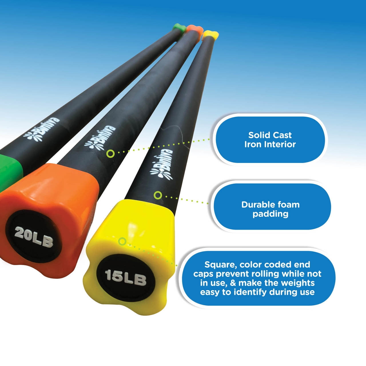 Workout Bar - Padded Exercise Weighted Total Body Bar - For Physical Therapy, Aerobics, Yoga, Pilates