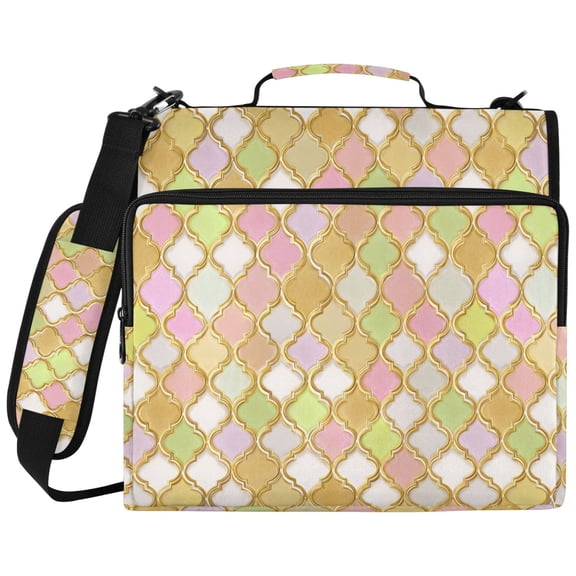 ALAZA Zipper Binder Pastel Moroccan Pattern 2 inch 3 Ring 500 Sheet Capacity Trapper Keeper File Folder Organizer Bag