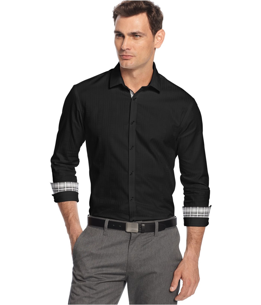 Alfani Men's Textured Button-Up Shirt - Short Sleeve Regular Fit For Casual Or Office Wear - View #2