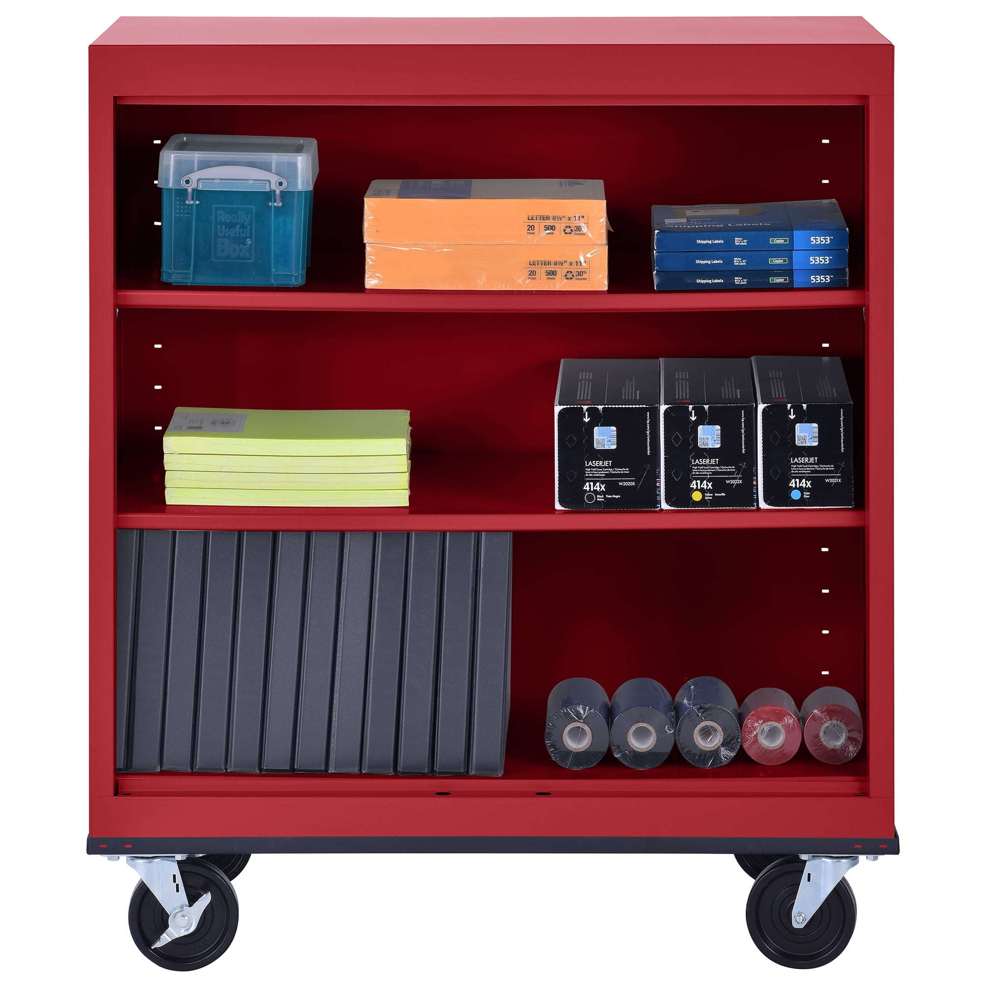Sandusky Metal 3-Shelf Cart Bookcase with Adjustable Shelves in Red (42 in.)