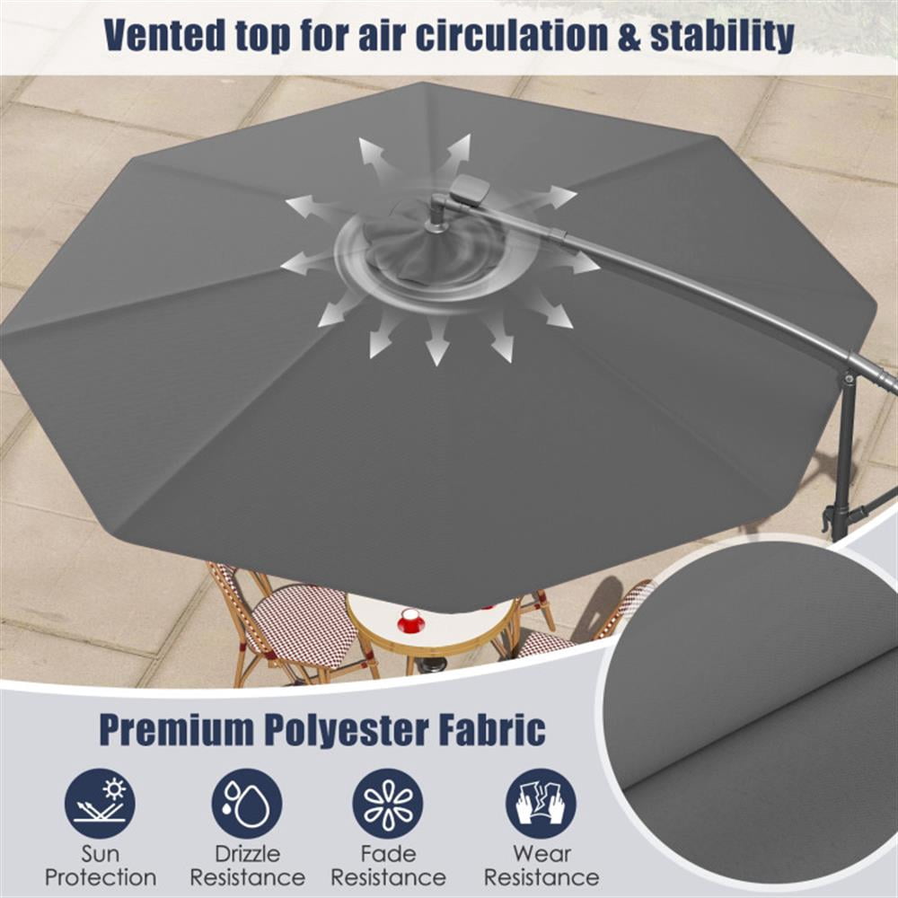 Spaco 10 Feet Solar Offset Hanging Umbrella with 40 Lamp Beads and Solar Panel, Outdoor Umbrellas for Patio, Patio Table Umbrella, Deck Umbrella-Gray