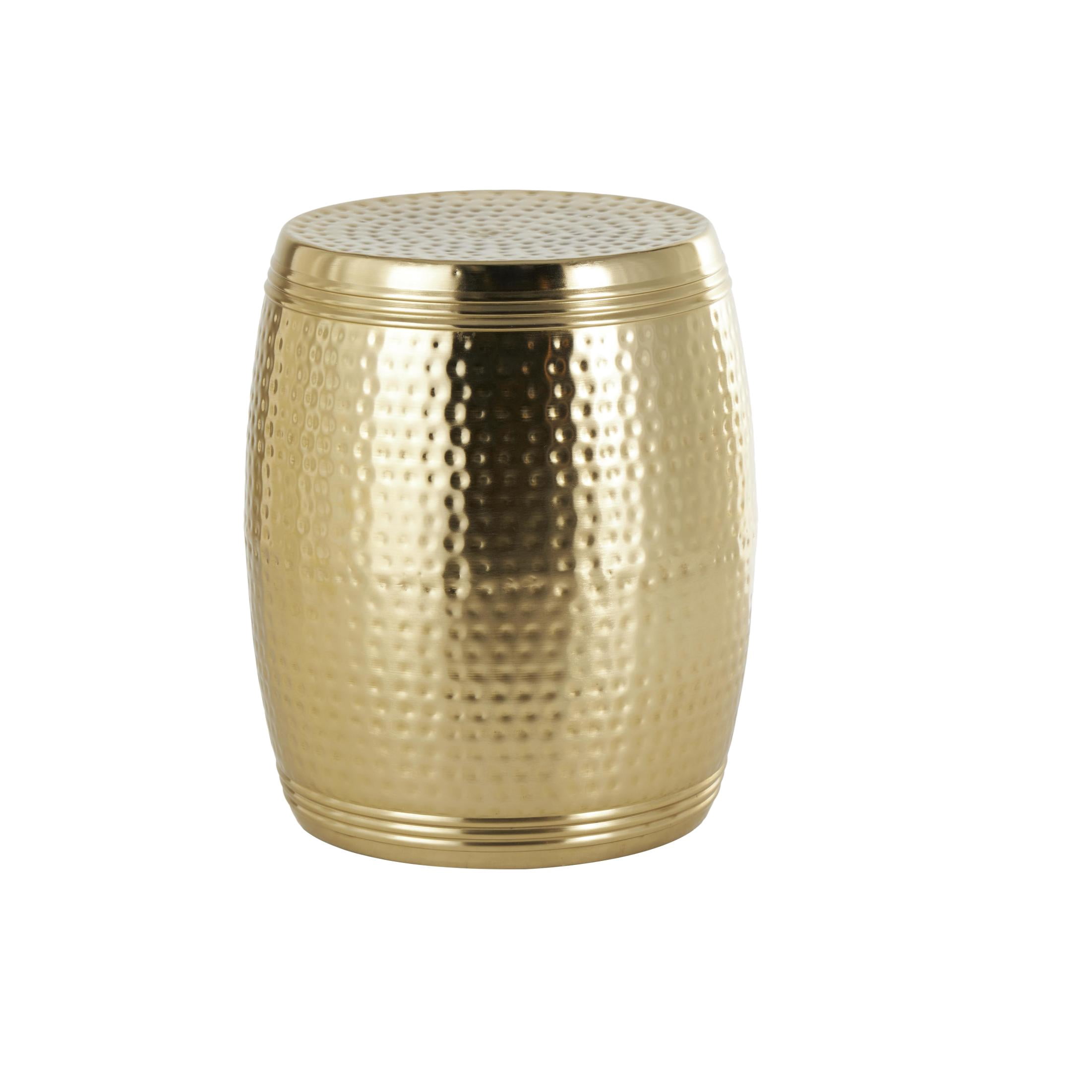 DecMode 16" x 19" Gold Metal Handmade Drum Accent Table with Hammered Design, 1-Piece