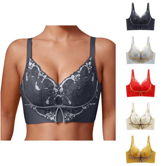 Ahuyic Womens Bra,Summer Plus Size Bra,Ladies Comfortable Breathable No Steel Lace Gathering Adjustment Lift Bra Womens Underwear,Yellow,S