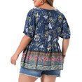 thumbnail image 4 of DARING DIVA Women's Plus Soft Boho Floral Print V Neck  Summer Blouses 4X Deep Blue, 4 of 6