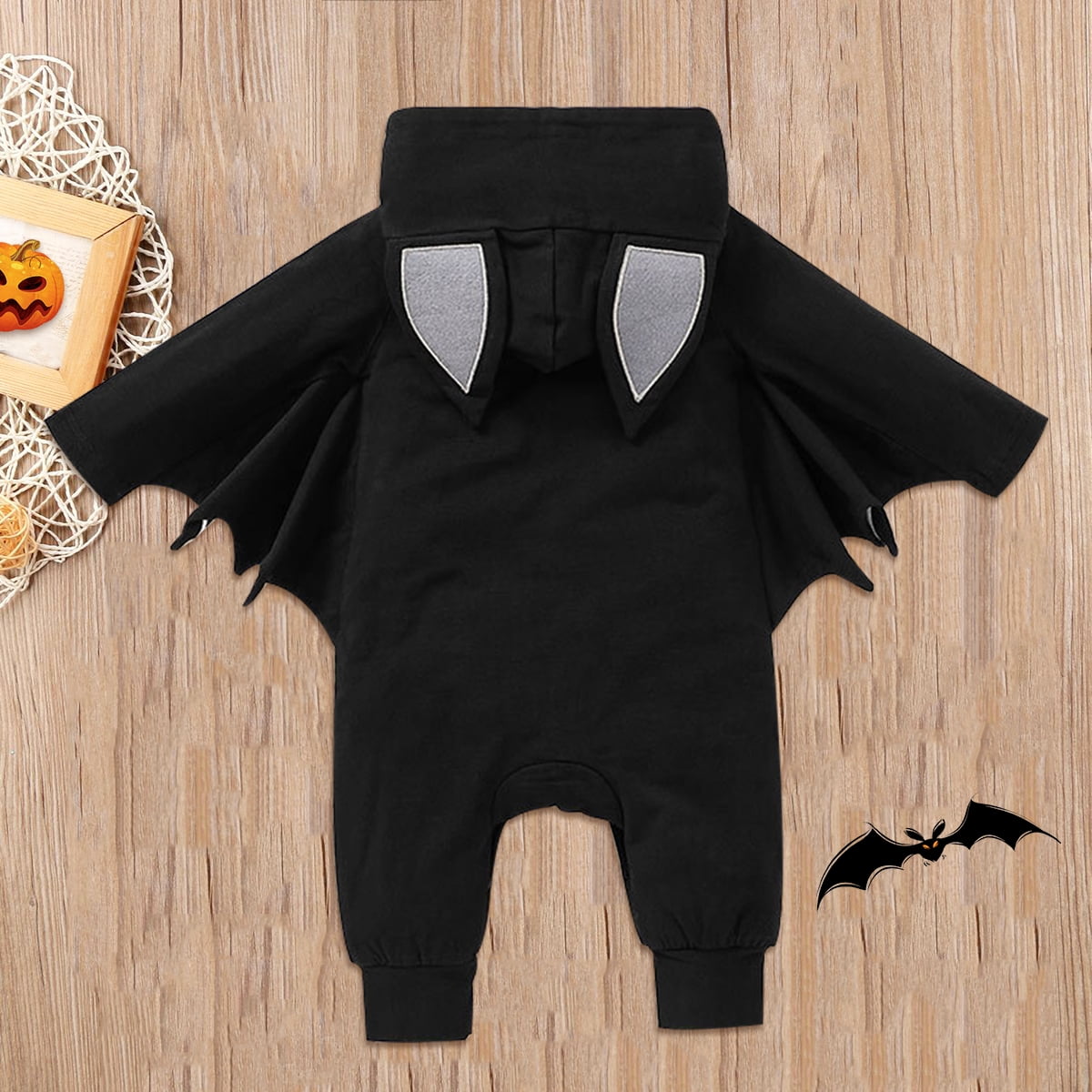 IBTOM CASTLE Newborn Baby Bat Costume Halloween Cosplay Cloak Romper with Wings Ears Hoodie My First Halloween Outfit for Boy Girl 2-3 Years Black Smile