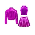 thumbnail image 2 of Miutii Kids Girls Shiny Metallic Long Sleeve Street Hip Hop Dance Bomber Jacket Sweatshirt Crop Tops with Skirts Set Purple 6, 2 of 3