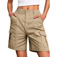 thumbnail image 2 of Women'S Cargo Denim Shorts Knee Length with 6 Pockets Summer Casual Elastic Waist Jorts Khaki 4XL, 2 of 7