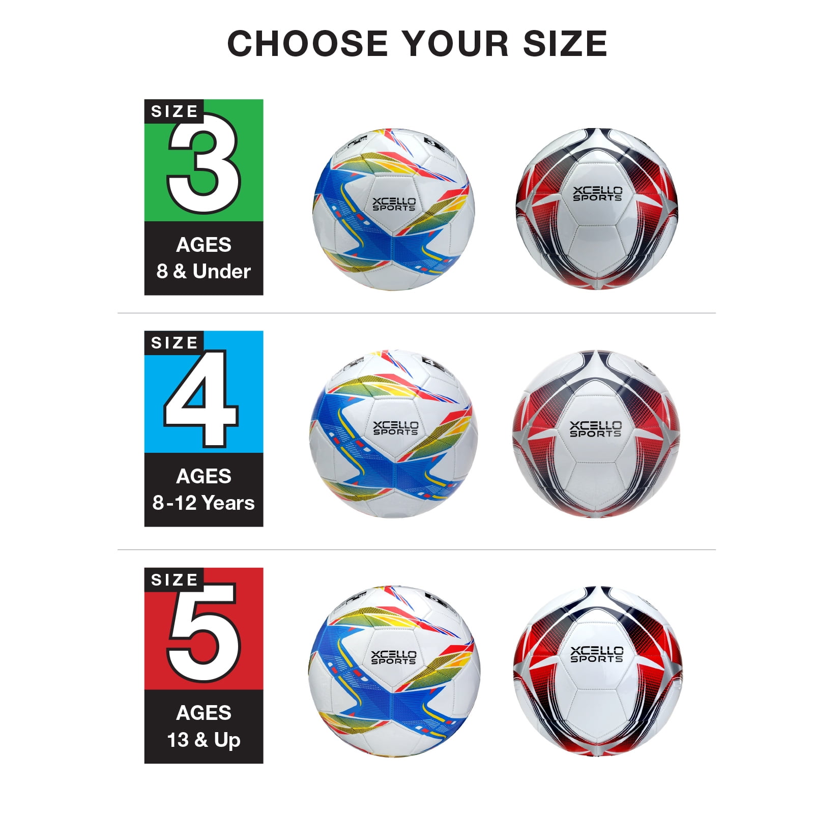 Xcello Sports Soccer Ball Size 4 with Pump, Youth Soccer Sports Ball, Multicolor, Size 4, Pack of 2