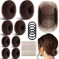 thumbnail image 2 of Set de Moños y Redecillas para el Pelo, con 8 Moños para Mujer, 10 Redes Invisibles Marrones, 5 Bandas Elásticas y 40 Horquillas Marrones., 2 of 5