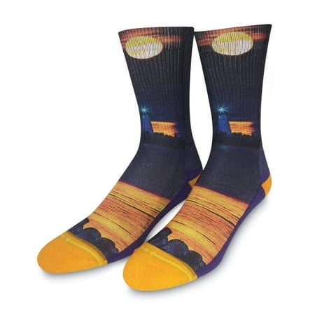 

MERGE4 Dave Nelson Lighthouse Large Crew Socks for Men and Women Deep Blue Orange Cushioned Elastic Arch Support Padded Soles