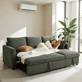 thumbnail image 2 of Leumius L Shaped Corduroy Sectional Sofa, 3 Seater Convertible Sofa Bed with Pull Out Bed & Storage Chaise, Sleeper Sofa Couch Bed for Small Living Room, Apartment, Office,Olive Drab, 2 of 13
