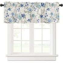 Spring Summer Blue Floral Curtain Valances for Kitchen Window Farmhouse Gray White French Country Rod Pocket Valance Windows Treatments 1 Panel Short Curtains 54x18 Inch for Bedroom Bathroom Decor