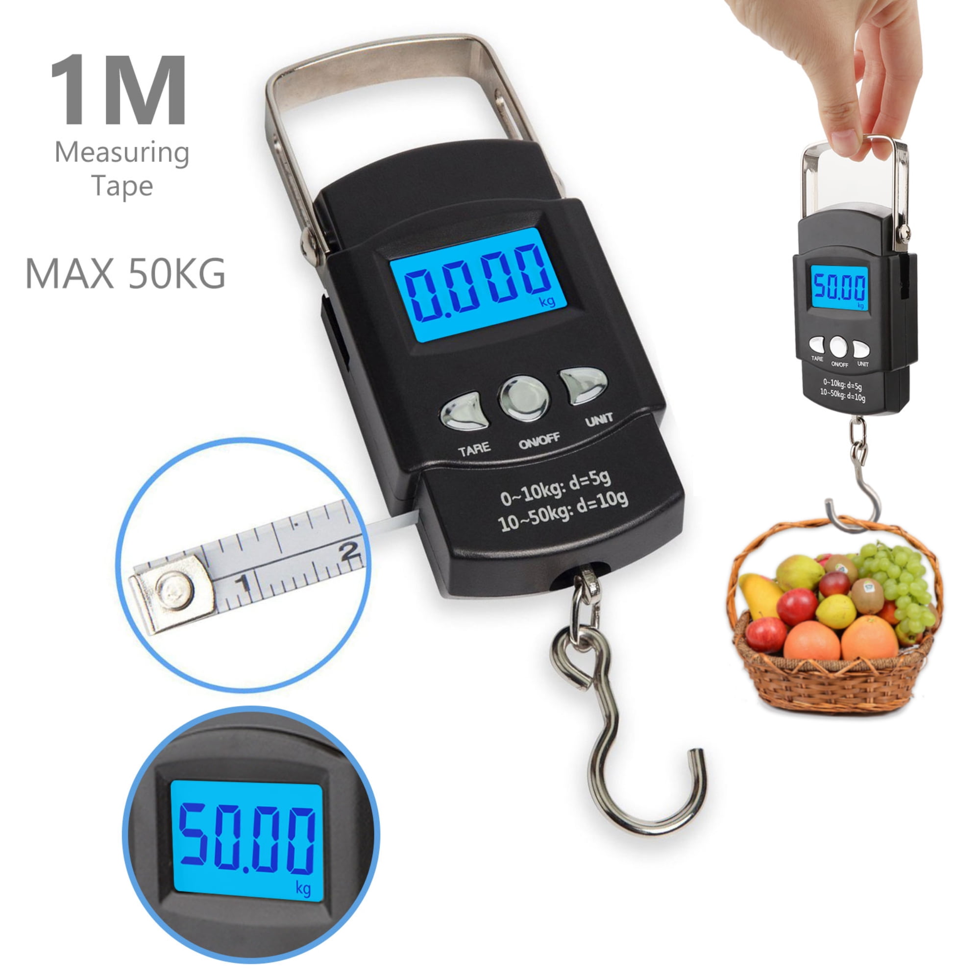 110lb/50kg Digital LCD Weight Scale, EEEkit Portable Luggage Scale, Handheld Scale Built-in Measuring Tape