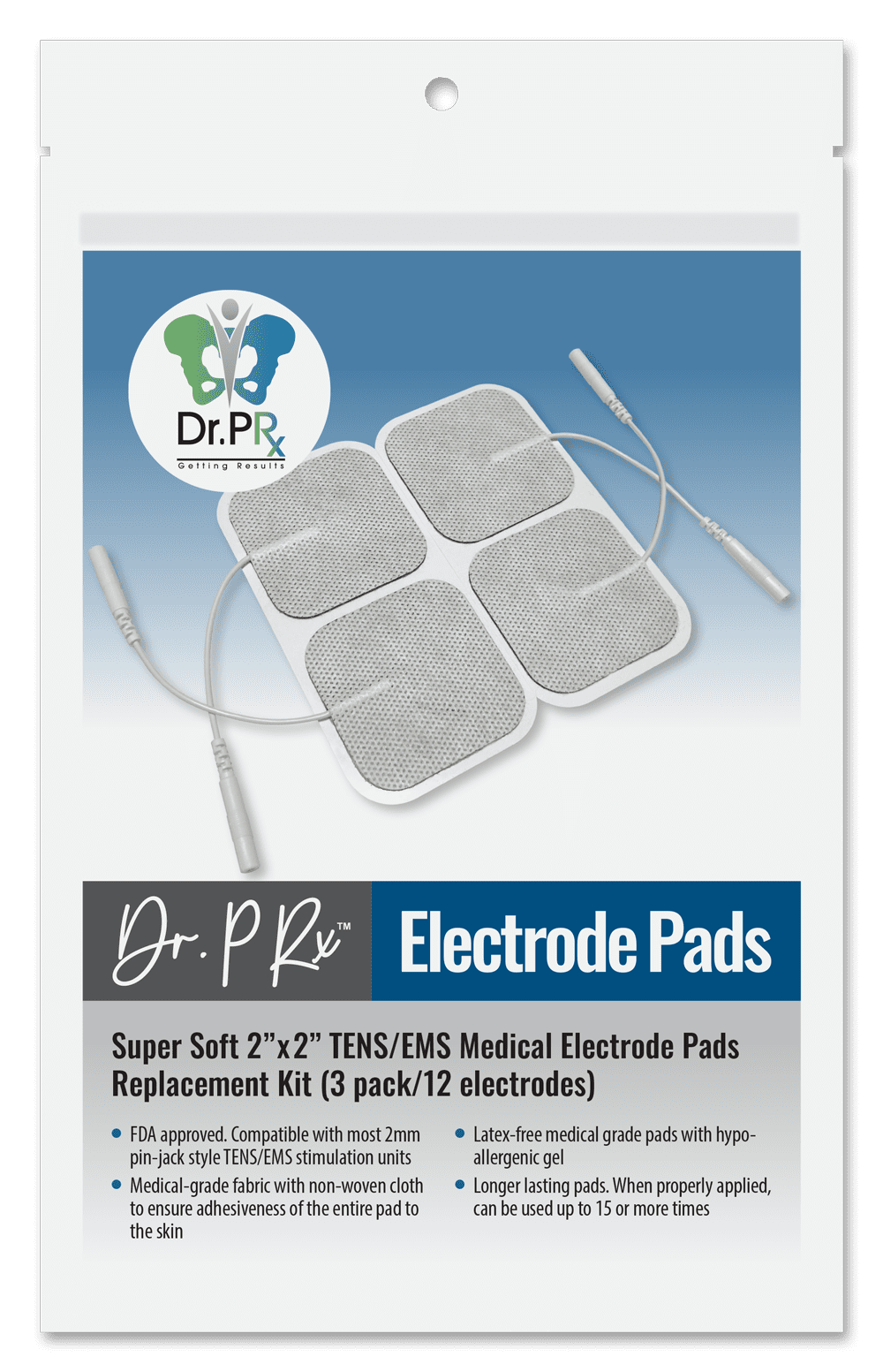 Dr.PRx™ Electrode Pads Replacement Super Soft 2”x 2” TENS/EMS Medical