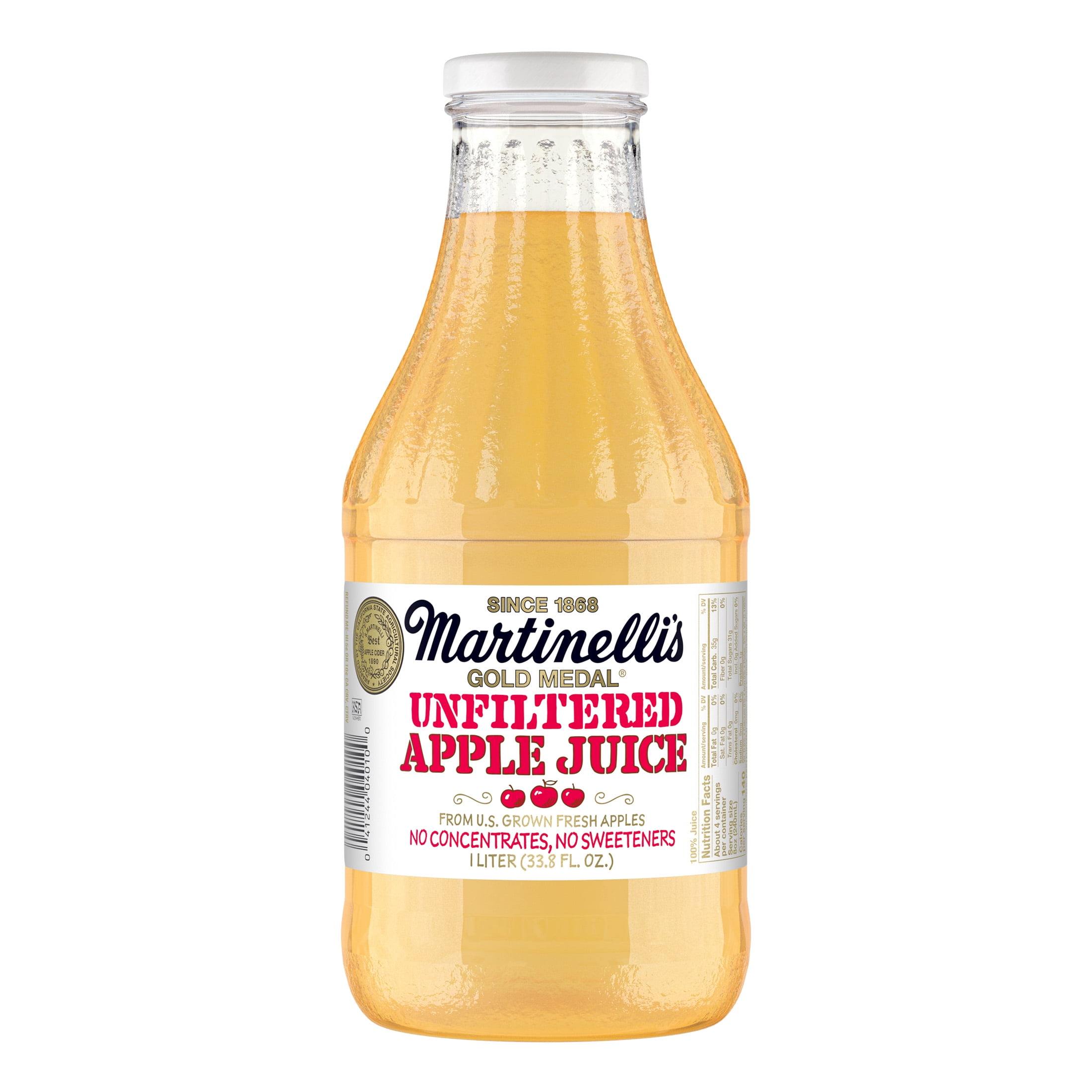 Martinelli's Unfiltered Apple Juice, Multi-Serve Glass Bottle, 1 Liter