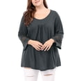 thumbnail image 2 of Unique Bargains Juniors' Plus Size Crochet Panel Kimono Raglan Sleeves Ruched Front Top Dark Grey 1X, 2 of 7