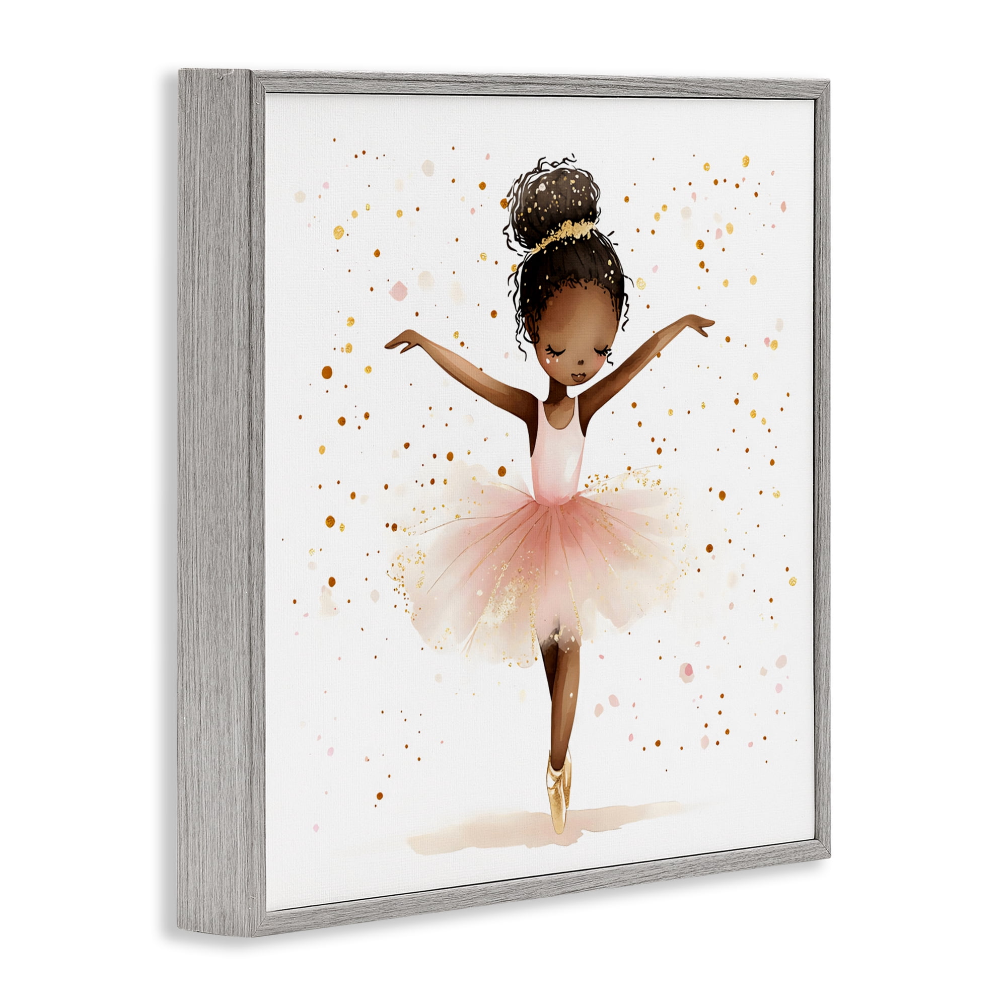 Stupell Industries Pink Ballerina Girl with Gold Gray Framed Giclee Art, design by Creative Studio
