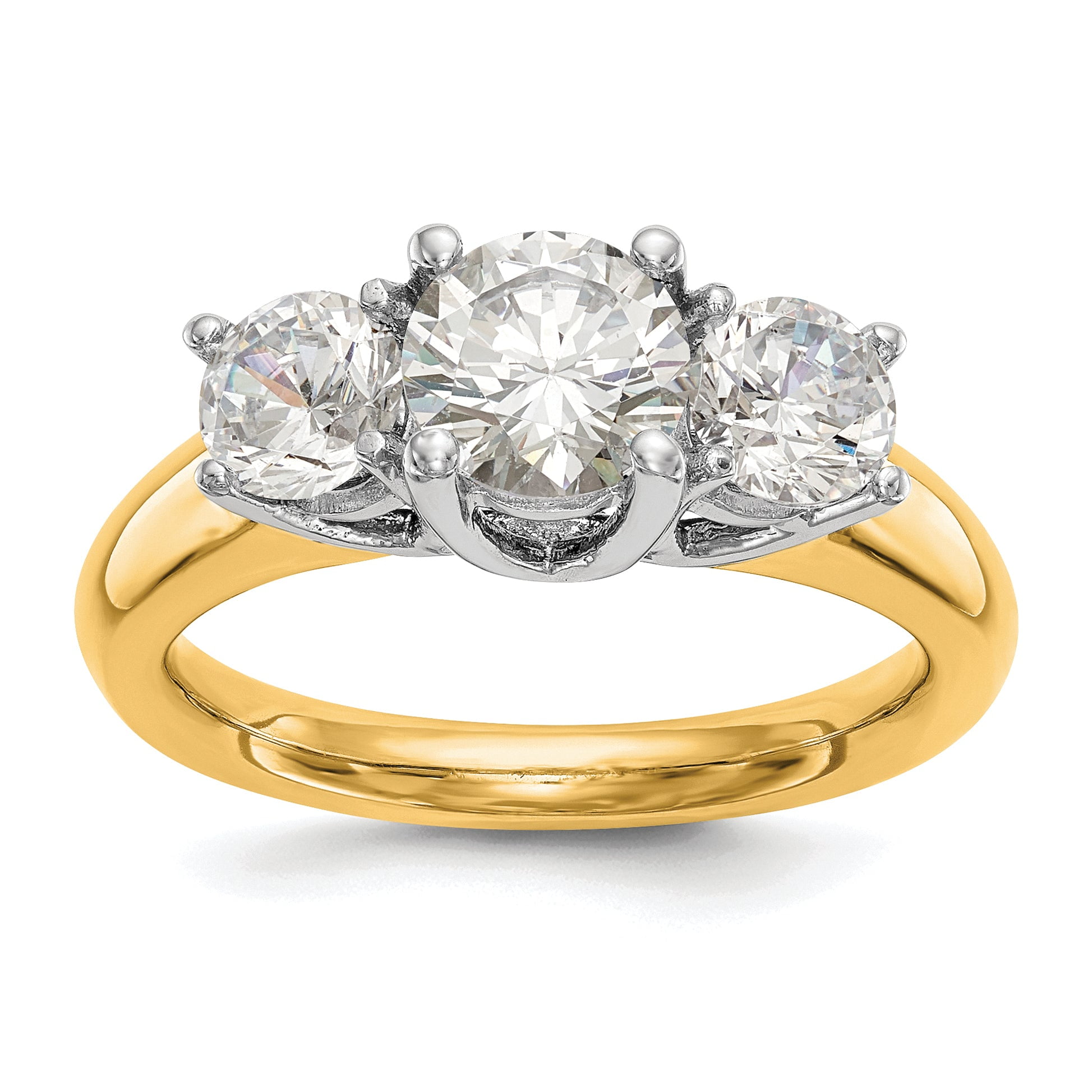 14K Solid Yellow Gold CZ Cubic Zirconia Three Stone  Engagement Ring 1.25 Ct.