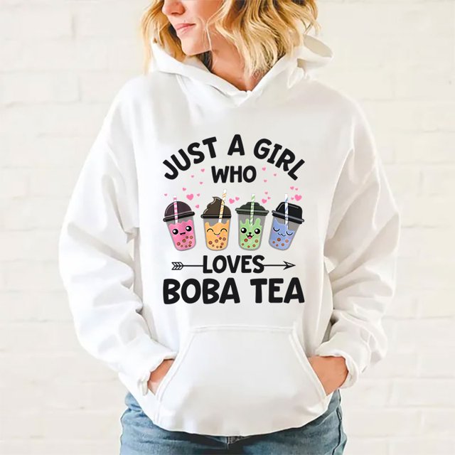 Sudadera con capucha para mujer y hombre, con estampado de Just A Girl Who Loves Boba Tea, ropa de calle informal de invierno, tops de talla grande