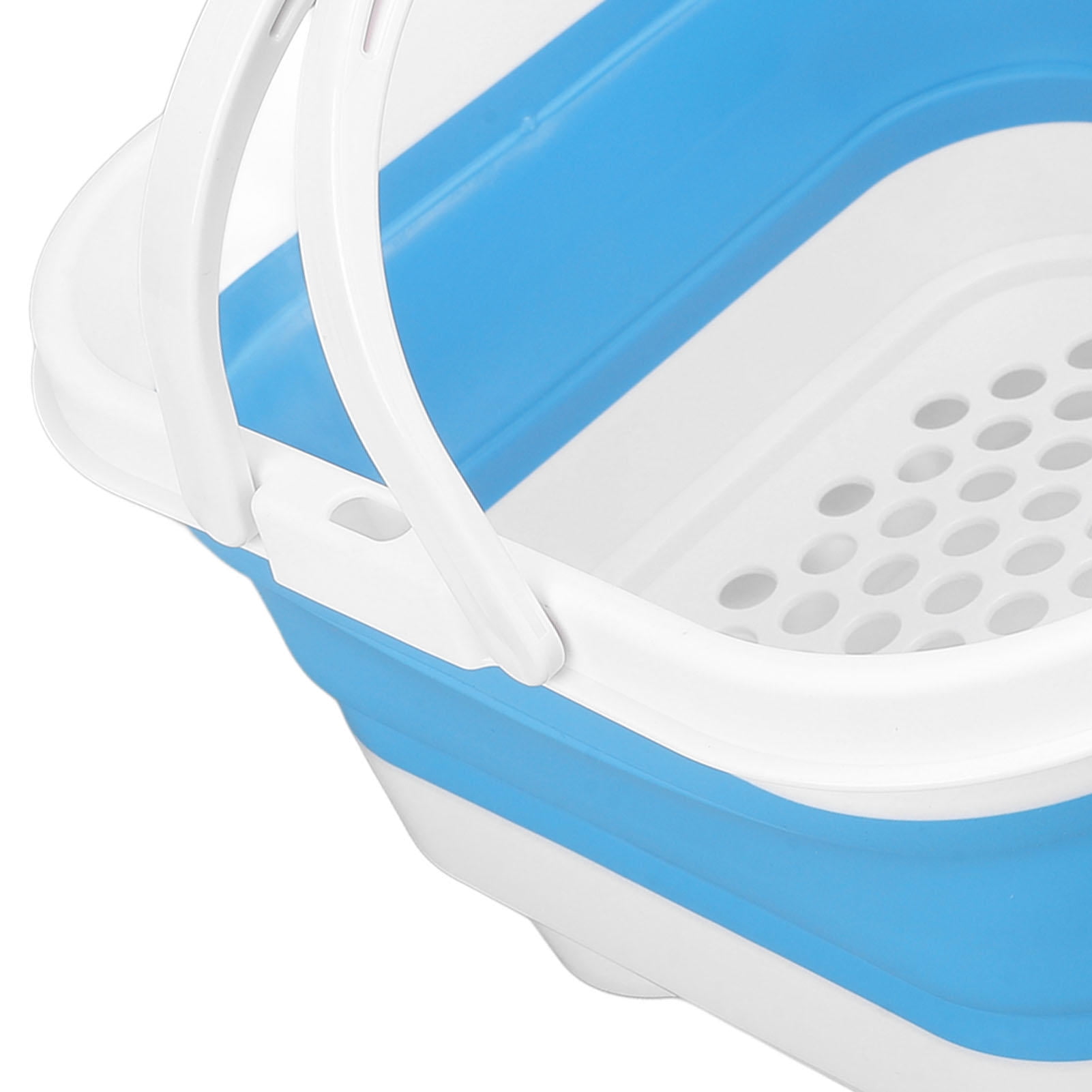 Yajisi Foldable Bath Toy & Toiletry Storage Bin with Removable Base, Quick‑Drain, High Capacity, Cute White & Blue