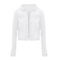 thumbnail image 4 of Huesdet Womens Long Sleeve Short Denim Jacket Lapel Button Up Cropped Trucker Jean Jackets Coats(White,L), 4 of 4
