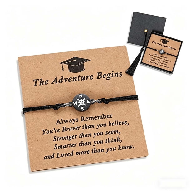 Pulsera de graduación para él o ella: pulsera unisex ajustable de cuerda tejida con caja de regalo y tarjeta con cita inspiradora. Regalo de graduación de secundaria o universidad para hombres