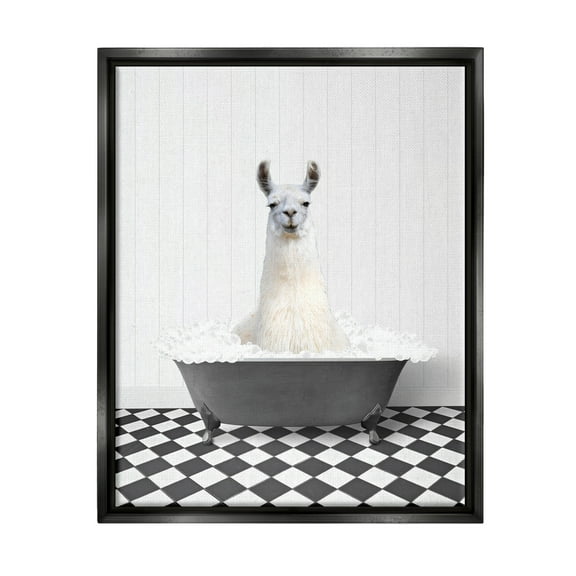Stupell Industries Vintage Bathroom Llama Animals & Insects Painting Black Floater Framed Art Print Wall Art, 17 x 21