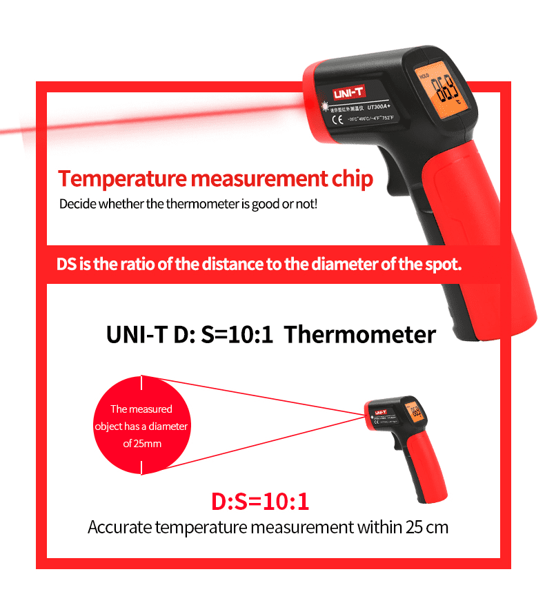 UNI-T Uni-trend Industrial Thermometer UT300A+ Laser Infrared Thermometer Handheld Termometro Digital Industrial Non Contact Laser Temperature Meter Gun(UT300A+)