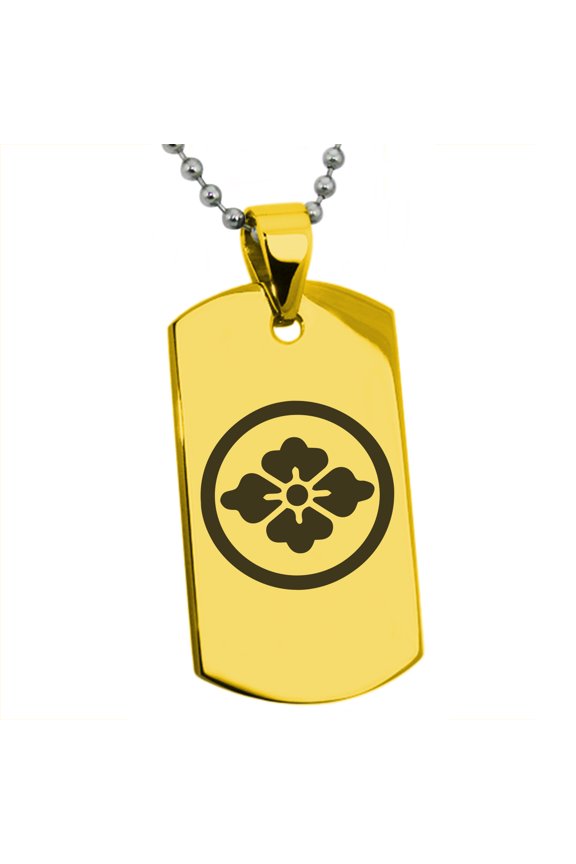 Stainless Steel Goto Samurai Crest Engraved Dog Tag Pendant Necklace