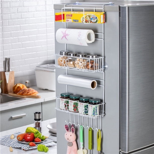 Organizador de alimentos para armario de montaje en puerta con diseño que ahorra espacio, estante de especias dos en uno para colgar o montar en la pared para la cocina y más (blanco)