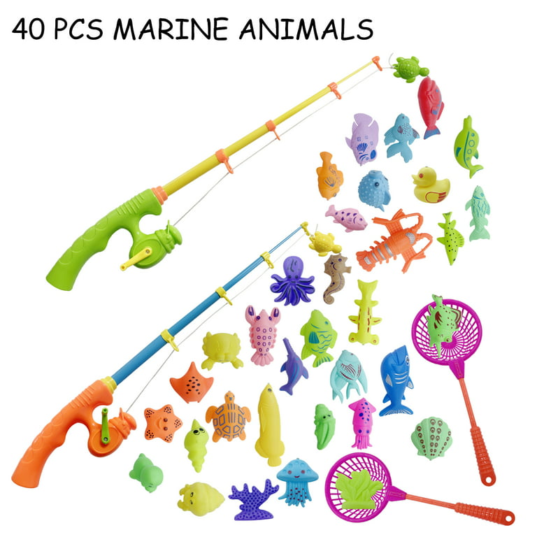 Magnetic Fishing Game for Kids Fishing Toys Game Set for Kids with Pole Rod  Net,Plastic Floating Fish,Toddler Education Teaching and Learning of Sizes
