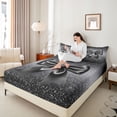 thumbnail image 3 of Erosebridal Cute Dreamy Bowknot Queen Sheet Sets 4 Pieces for Teens Girls,Black Glitter Print Bed Set,Super Cozy Room Decor, 3 of 5