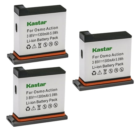 Kastar 3-Pack 3.85V 1300mAh Battery Replacement for DJI AB1 and DJI OSMO Action Camera DJI OSMO 4K Waterproof WiFi HDR Video 145° Angle Black DJI Osmo Action - 4K Action Cam 12MP Digital Camera