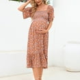 thumbnail image 5 of Womens Dress Floral Square Neck Midi Dresses Maternity Dress Pregnant Casual A-Line Dress Long Flowy Smocked Dress Trendy Dailywear L, 5 of 5