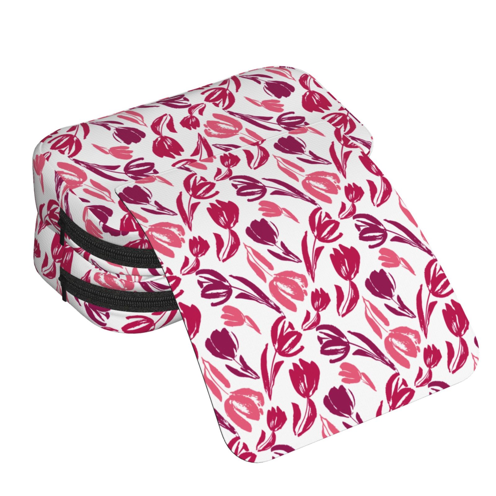 Rateoe Tulips Flowers Pattern Double Clamshell Pen Case, Storage Organizer with Two Zipper Compartments– Holds Up to 50 Pencils & Pens