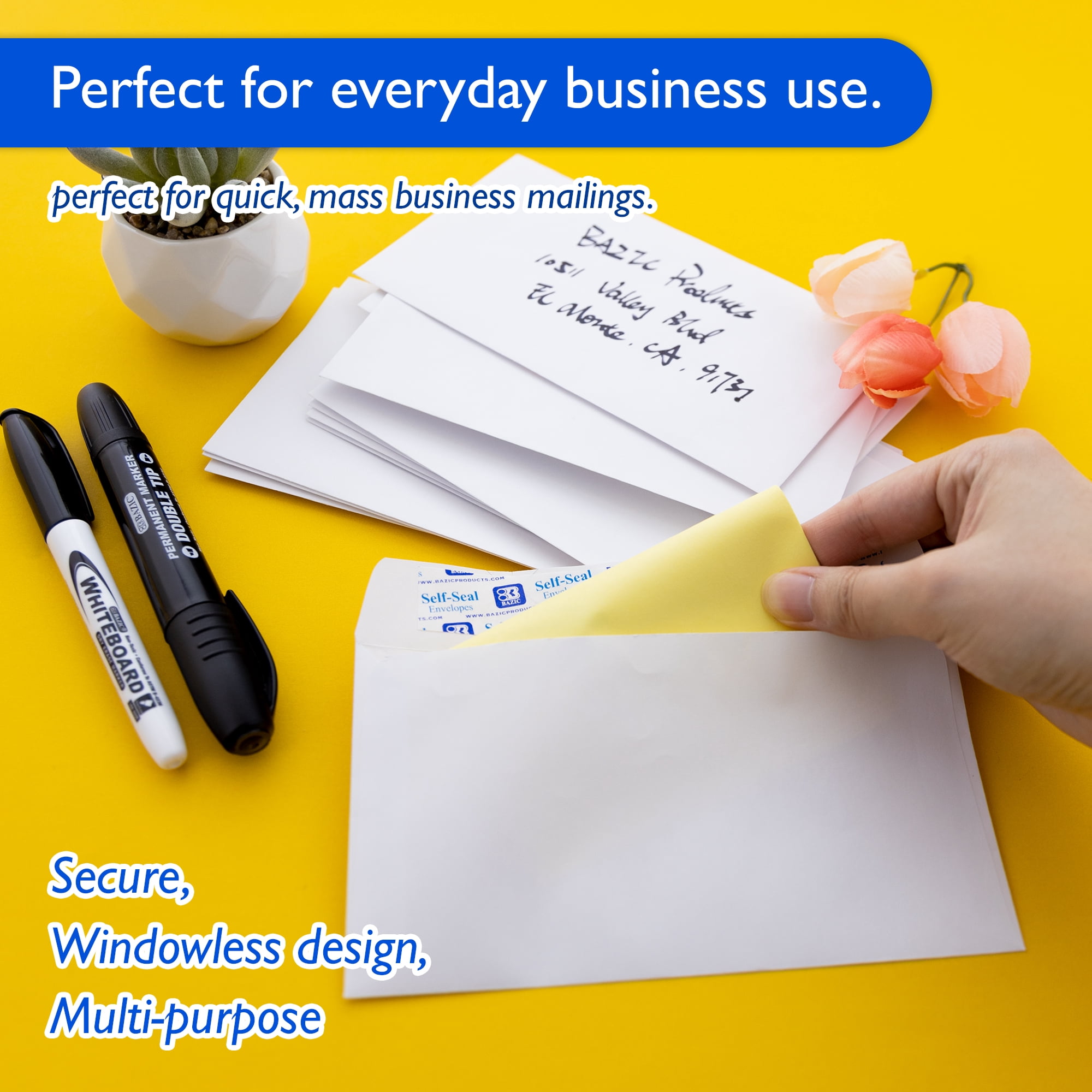 BAZIC Self Seal White Envelope 3 5/8" x 6 1/2" #6 Mailing Envelopes, 156-Count