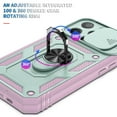 thumbnail image 6 of Armor Case for iPhone 14 Pro Ring Holder with Sliding Camera Protection & Kickstand Military Grade Shockproof Heavy Duty with Magnetic Car Mount Holder for iPhone 14 Pro, Pink+Green, 6 of 7