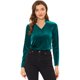 thumbnail image 1 of Blusa casual de manga larga Allegra K de terciopelo para Mujer Lago Verde XS, 1 of 4