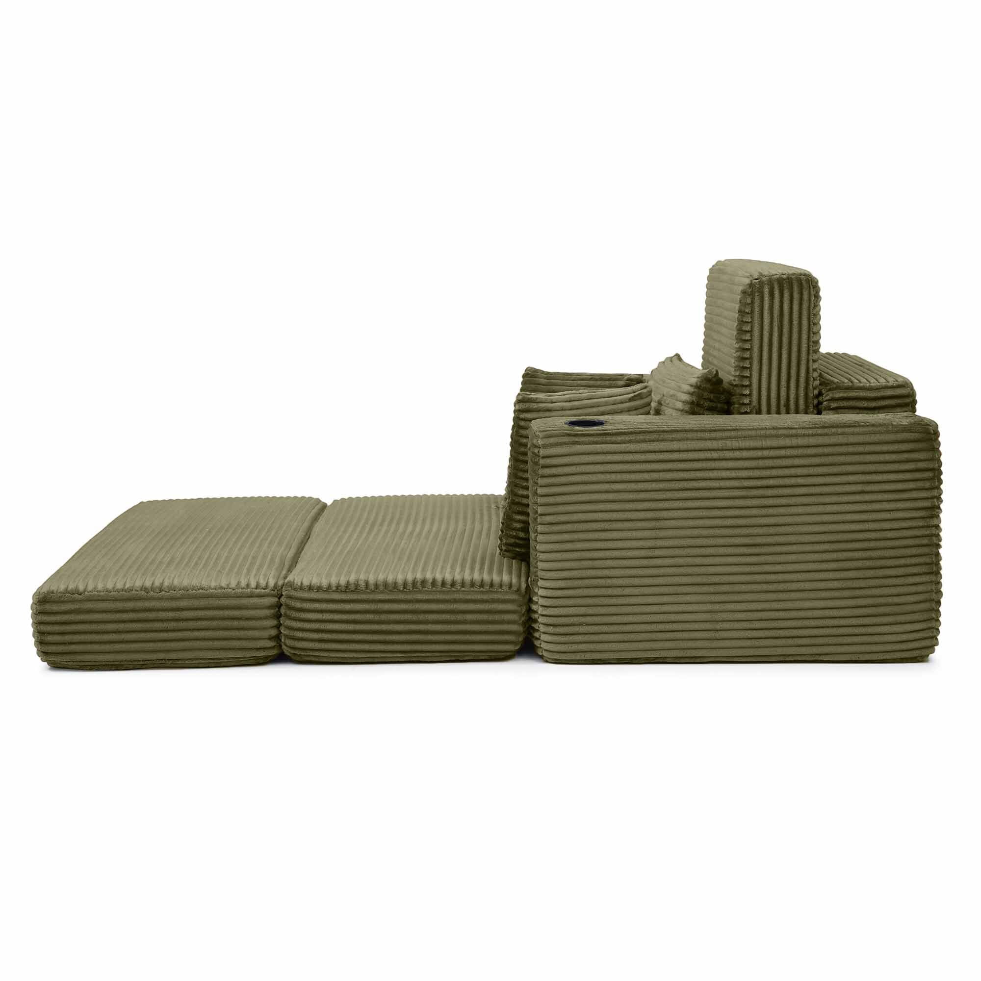 Lunale Boneless Chaise Lounge Chair with Ottoman, 52" Oversized 3-in-1 Convertible Sofa Chair for Living Room, Green Corduroy