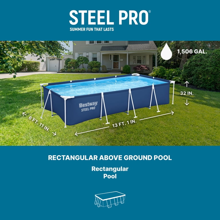 Bestway Rectangular Metal Frame Swimming Pool, Steel Pro Above