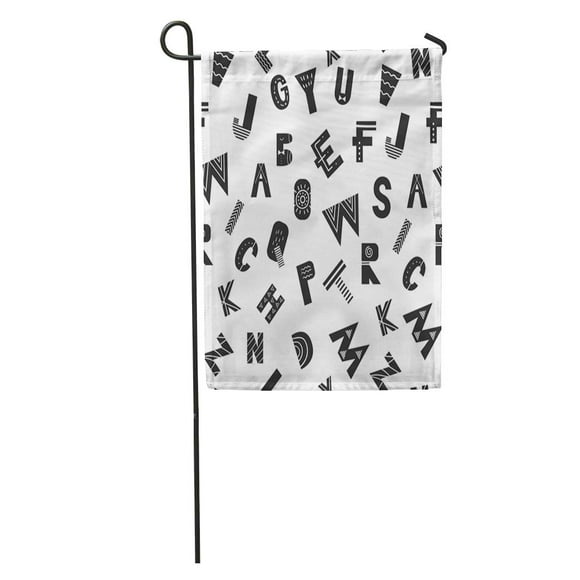 POGLIP ABC Latin Alphabet Letters in Monochrome Scandinavian Kids Awesome Garden Flag Decorative Flag House Banner 12x18 inch
