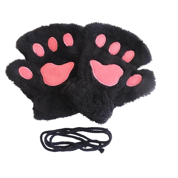 AINIYS Faux Fur Cat Paw-Themed Mittens Playful Warm Gloves for Winter Casual Use & Cute Stylish Accessory Black Free Size