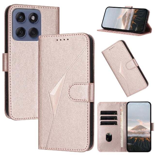 Étui à Rabat Premium pour Motorola Edge 60 Fusion 5G Texture Fibre de Carbone, Support et Fermoir Magnétique Rose