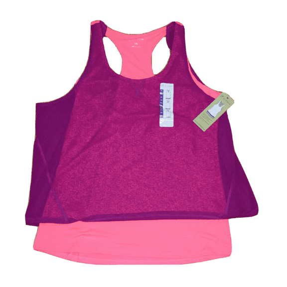 Z BY ZOBHA Women's Double Layer Tank Top (Vivid Violet/ Pink Pow, XXL)
