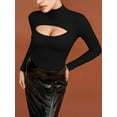 thumbnail image 3 of MOYIKO Mock Neck Cutout Front Tops Long Sleeve Body Suits for Womens,Size S-XXL, 3 of 7